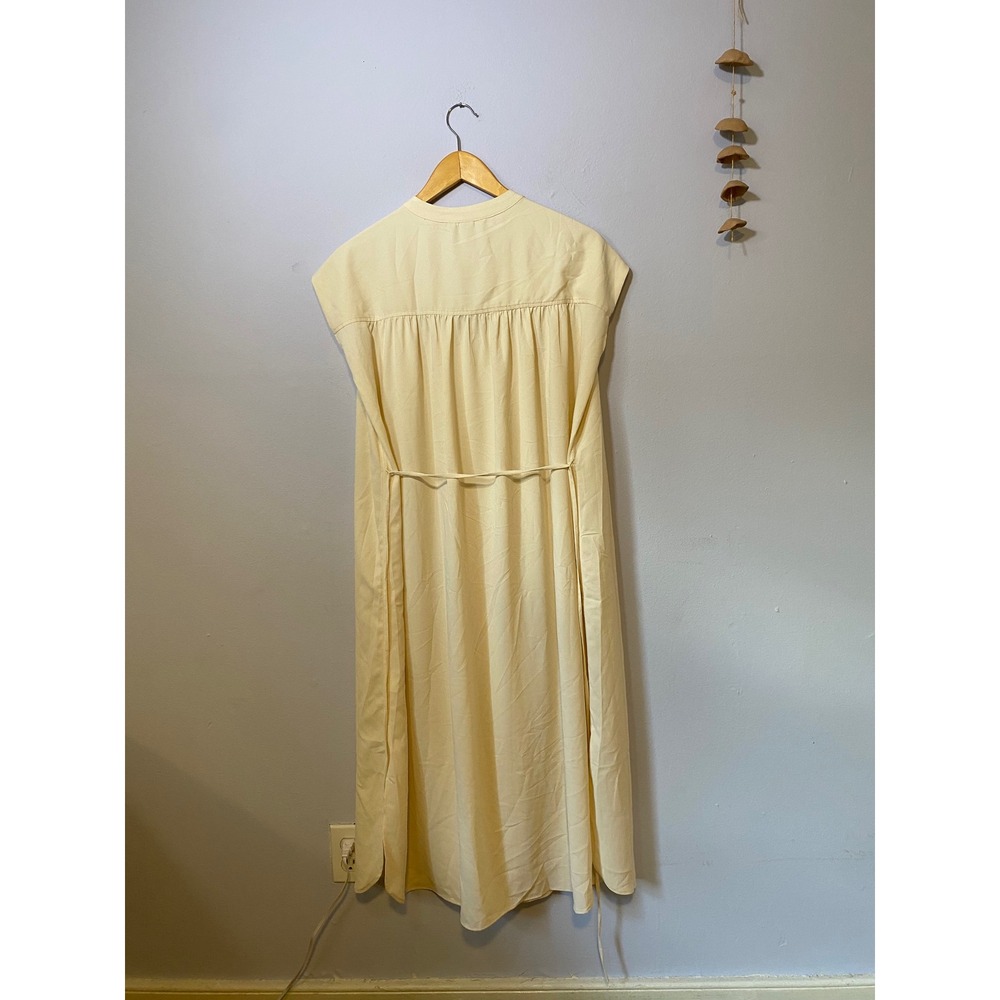 NWT Cream H&M Flowy Sleeveless Shirt Dress Midi Tea Sustainable (Women's M) - Picture 2 of 8